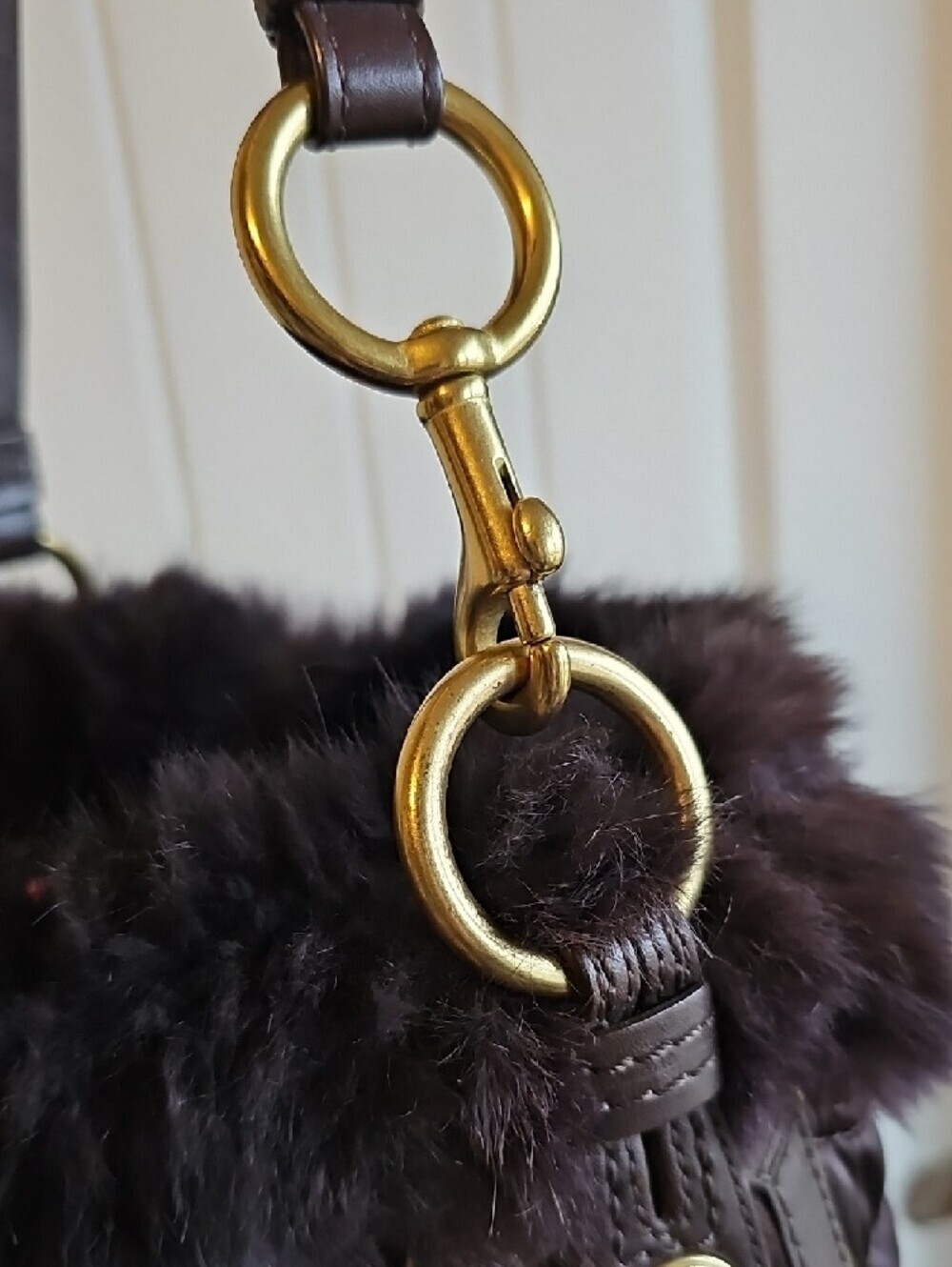 Coach Vintage SoHo Quilted Satin & Rabbit Fur Ski Hobo Bag Brown #3586 Like New - Picture 8 of 11